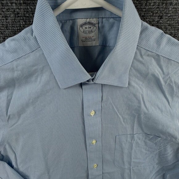 Brooks Brothers Extra-Slim 16-34 Non-Iron Spread Check Blue Cotton Button Up Men - Picture 1 of 16